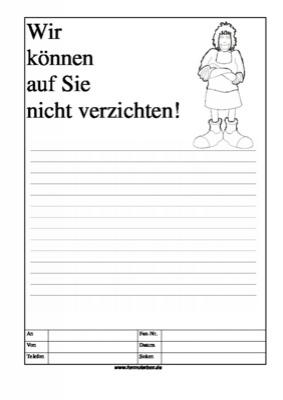 Cartoon Faxformular, wir knnen auf Sie nicht ... - Cartoon-Faxformular mit Text: Wir knnen auf Sie nicht verzichten!